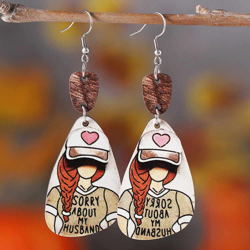 Wholesale Western cowboy cartoon ing double-sided wooden earrings